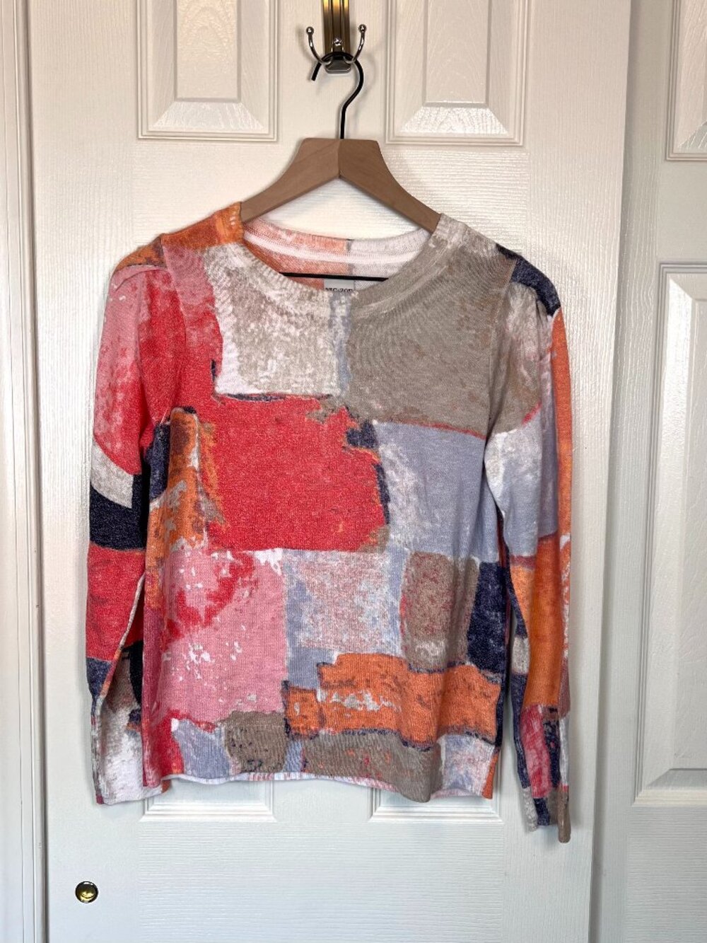 Nick + Zoe Colorful Artsy Lightweight Geometric Print Crew Neck Sweater Size M